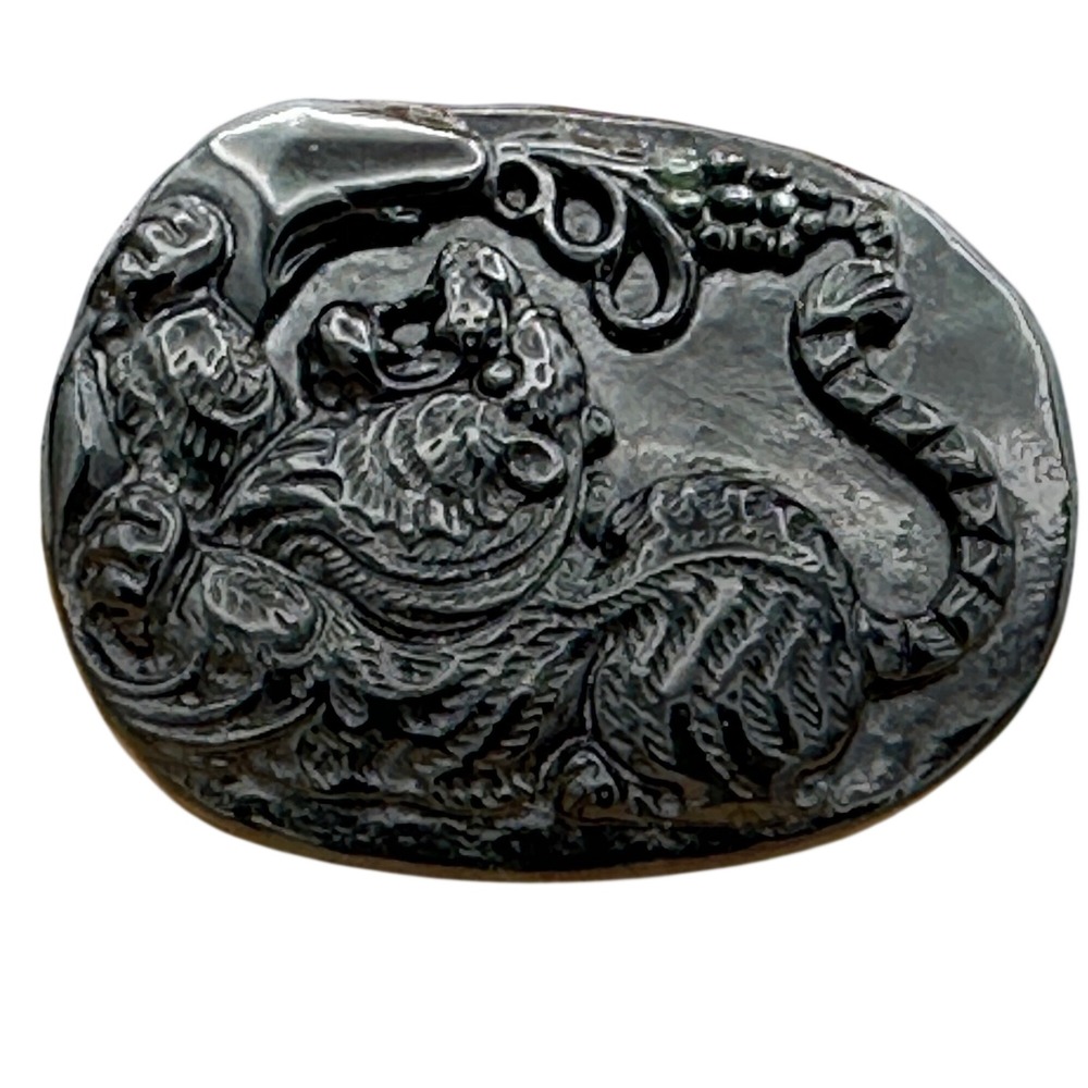 Premium Natural Black Jadeite Mo Cui Belt Slide Buckle Hand Carved Tiger Dragon